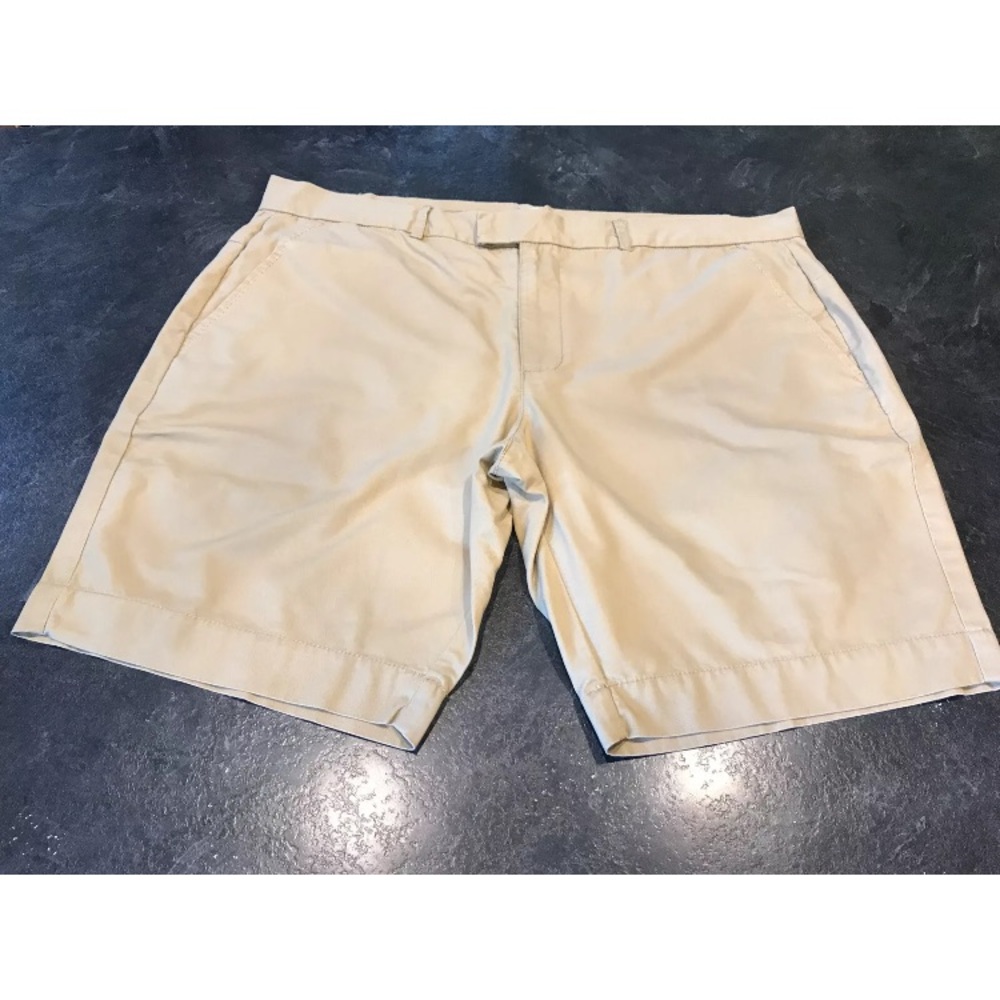 Men's Five Four tan khaki flat front chino shorts size 42